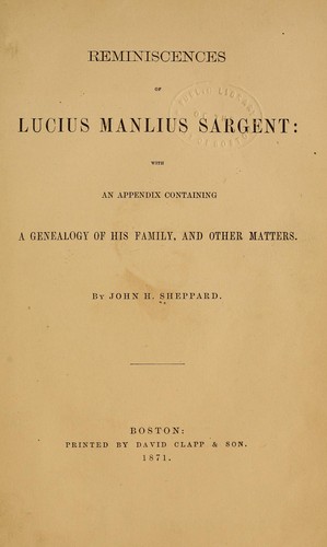 Cover for Reminiscences of Lucius Manlius Sargent