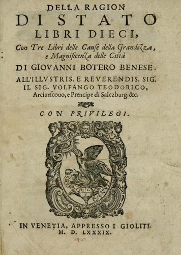 Cover for Della ragion di Stato libri dieci