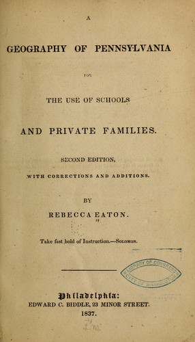 Cover for A geography of Pennsylvania for the use of schools and private families