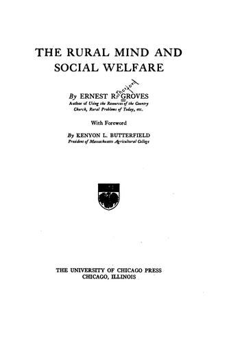 Cover for The rural mind and social welfare