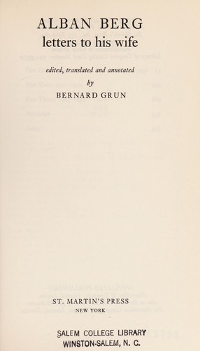 Cover for Alban Berg: letters to his wife