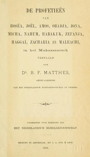 Cover for De Profetieën van Hoséa, Joël, Amos, Obadja, Jona, Micha, Nahum, Habakuk, Zefanja, Haggaï, Zacharia, en Maleachi