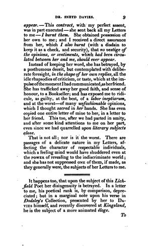 Cover for Biographical memoirs of the rev. Sneyd Davies, in a letter to mr. Nichols