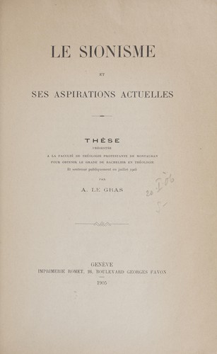 Cover for Le Sionisme et ses aspirations actuelles