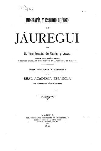 Cover for Biografía y estudio crítico de Jáuregui