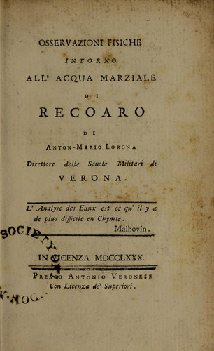 Cover for Osservazioni fisiche intorno all'acqua marziale di Recoaro