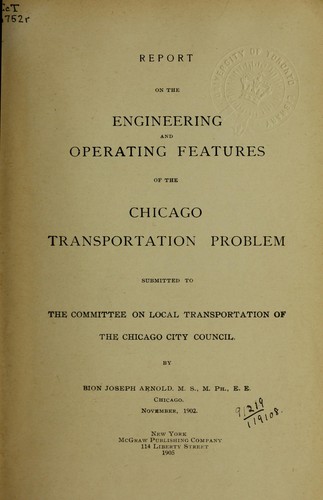 Cover for Report on the engineering and operating features of the Chicago transportation problem