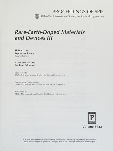 Cover for Rare Earth Doped Materials and Devices III