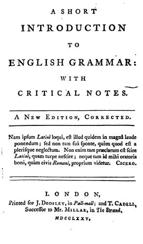 Cover for A short introduction to English grammar: with critical notes