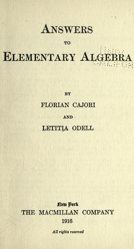 Cover for Answers to Elementary algebra