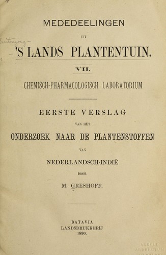 Cover for Verslag van het onderzoek naar de plantenstoffen von Nederlandsch-Indie .
