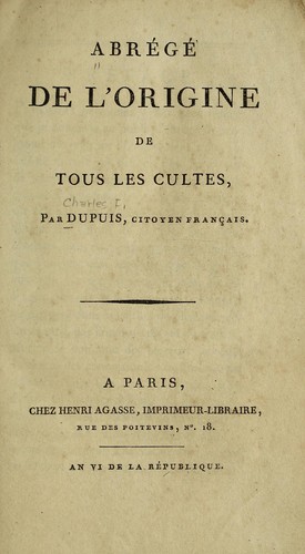 Cover for Abrege de l'Origine de tous les cultes