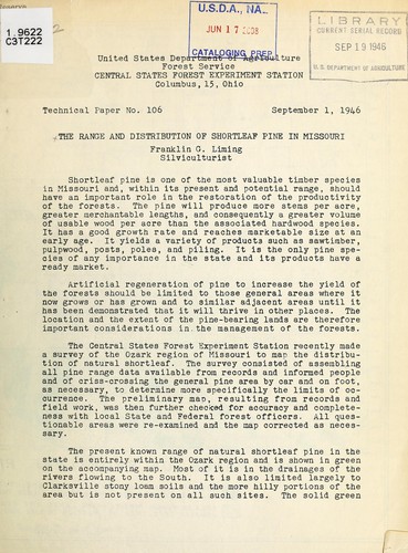 Cover for The range and distribution of shortleaf pine in Missouri