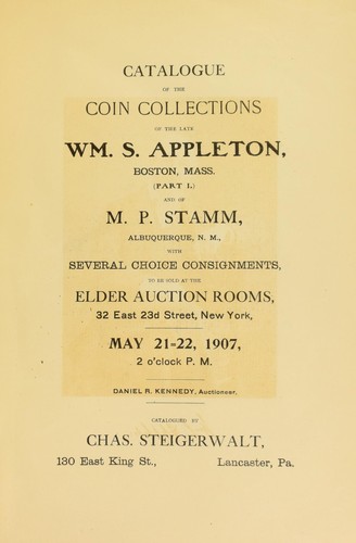 Cover for Catalogue of the coin collections of the late Wm. S. Appleton, Boston, Mass. (Part 1) and of M. P. Stamm of Albuquerque, N. M. ...