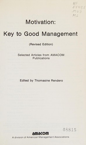 Cover for Motivation, key to good management