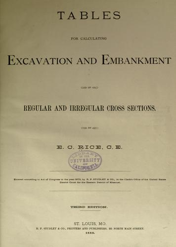 Cover for Tables for calculating excavation and embankment of regular and irregular cross sections