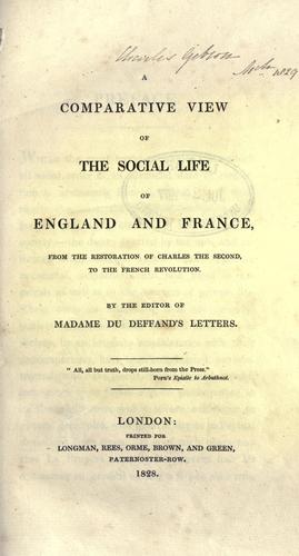Cover for A comparative view of the social life of England and France