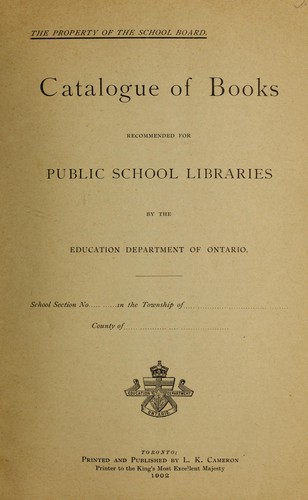 Cover for Catalogue of books recommended for public school libraries by the education department of Ontario