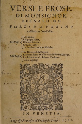 Cover for Versi e prose di monsignor Bernardino Baldi da Vrbino, abbate di Guastalla