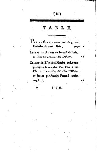Cover for Petits écrits concernant de grands écrivains du XIXe siècle. Lettre aux ...