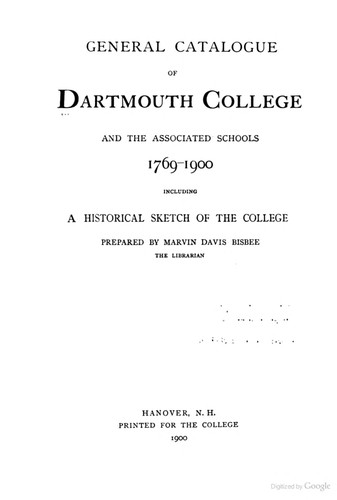 Cover for General catalogue of Dartmouth College and the associated schools 1769-1900