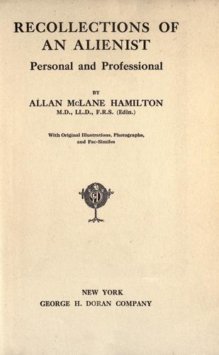 Cover for Recollections of an alienist, personal and professional