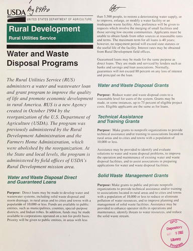 Cover for Water and waste disposal programs