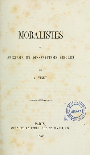 Cover for Moralistes des seizième et dix-septième siècles