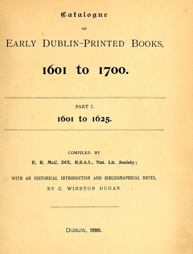Cover for Catalogue of early Dublin-printed books, 1601 to 1700