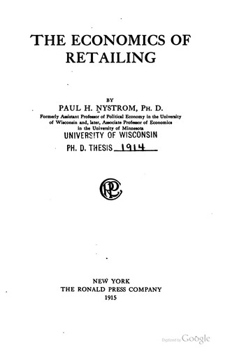 Cover for Economics of retailing
