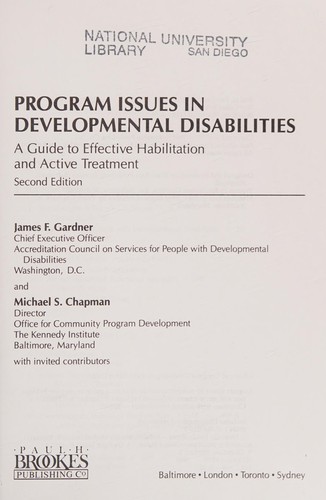 Cover for Program issues in developmental disabilities