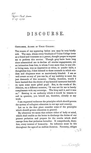 Cover for The Education Demanded by the People of the U. States: A Discourse Delivered at Union College ...