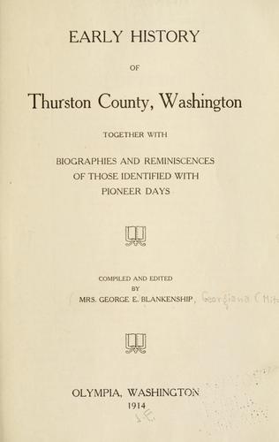 Cover for Early history of Thurston County, Washington