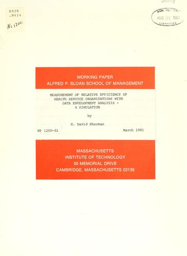 Cover for Measurement of relative efficiency of health service organizations with data envelopment analysis