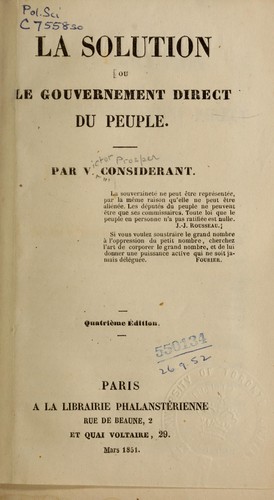 Cover for La solution ou le gouvernement direct du peuple