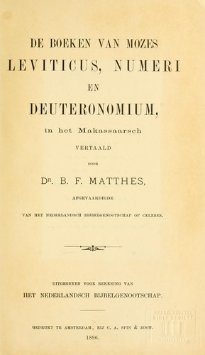 Cover for De Boeken van Mozes Leviticus, Numeri en Deuteronomium