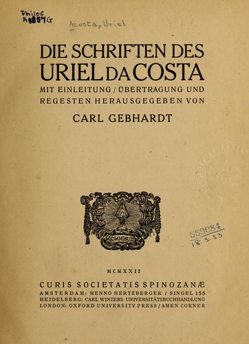 Cover for Die Schriften des Uriel da Costa