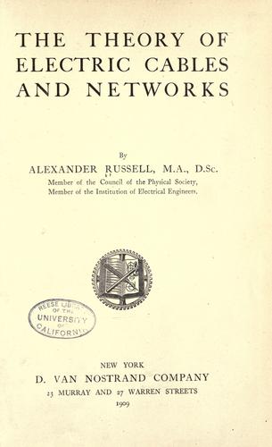 Cover for The theory of electric cables and networks
