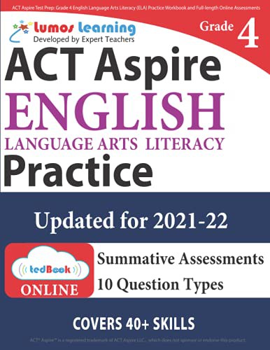 Cover for ACT Aspire Test Prep : Grade 4 English Language Arts Literacy  Practice Workbook and Full-length Online Assessments