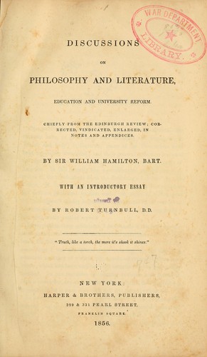 Cover for Discussions on philosophy and literature, education, and university reform