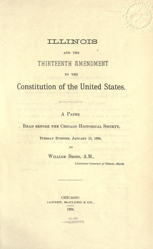 Cover for Illinois and the thirteenth amendment to the Constitution of the United States.