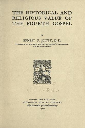 Cover for The historical and religious value of the fourth Gospel