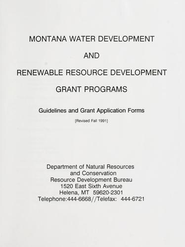 Cover for Montana water development and renewable resource development grant programs