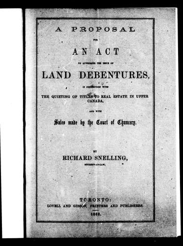 Cover for A proposal for an act to authorize the issue of land debentures