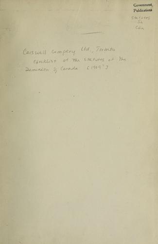 Cover for Check list of the statutes of the Dominion of Canada, the provinces, the earlier legislatures and Newfoundland