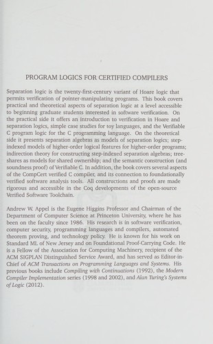 Cover for Program Logics for Certified Compilers