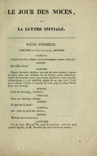 Cover for Le jour des noces, ou, La lettre initiale