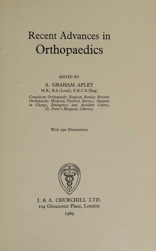 Cover for Recent advances in orthopaedics.