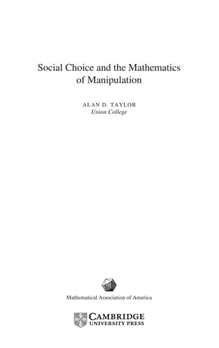 Cover for Social choice and the mathematics of manipulation