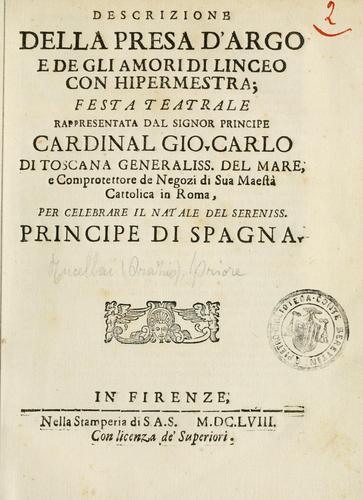 Cover for Descrizione della presa d'Argo e de gli amori di Linceo con Hipermestra